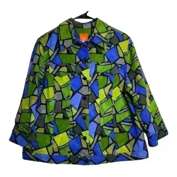 Hearts of palm artistic vibrant color block button front casual blazer-size 16 - Picture 1 of 9